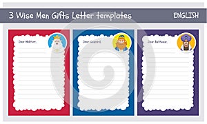 Three wise men letter template collection. English