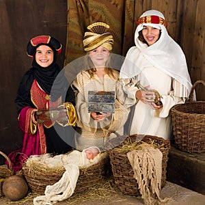 Three wise men in nativity scene