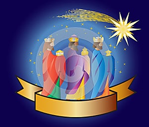 three wise men or three kings. Nativity illustration Christmas c