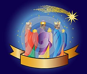 three wise men or three kings. Nativity illustration.