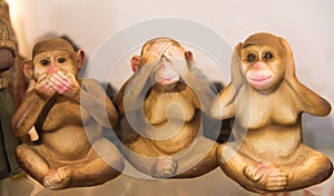The three wise monkeys with the concept of see no evil, hear no evil and speak no evil, wallpaper