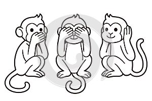Three wise monkeys line drawing