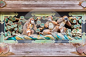 The three wise monkeys, Nikko, Japan. Hear no evil, speak no evil, see no evil.