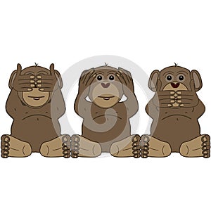 Three wise monkeys. See no evil, hear no evil and speak no evil.