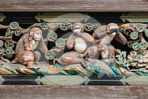 Three wise monkeys in Toshogu shrine, Nikko