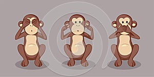 Three Wise Monkeys Vector Illustration