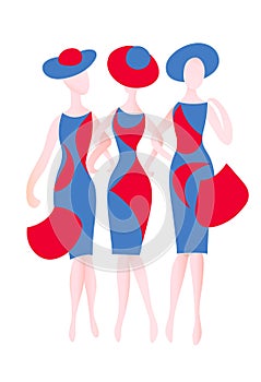 Three women with bags. Color vector illustration.