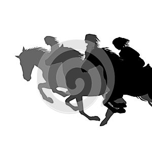 Three women galloping horses in a race riding