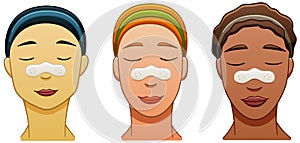 Three women with nose pore strips on their faces