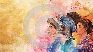 Three Women in Turbans Watercolor Painting photo