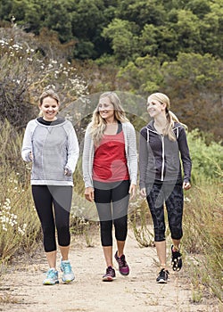 Three Women Walking and working out Together