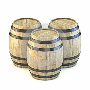 Three wooden barrels 3D