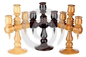 Three wooden candlesticks