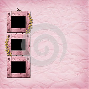 Three wooden frameworks for photo