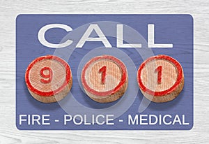 Three Wooden Pieces Depicting 911 Emergency Number