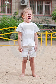 The three-year girl crying on the playground