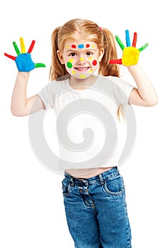 Three Year Old Gilr With Brightly Painted Hands