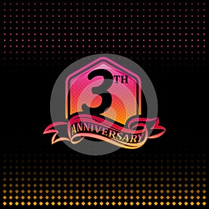 Three years anniversary celebration logotype. 3th anniversary logo, black background