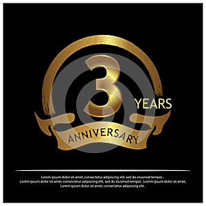 Three years anniversary golden. anniversary template design for web, game ,Creative poster, booklet, leaflet, flyer, magazine, inv