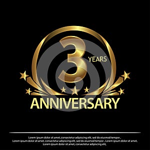 Three years anniversary golden. anniversary template design for web, game ,Creative poster, booklet, leaflet, flyer, magazine, inv