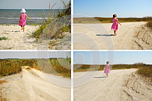 Three years old walking towards beach