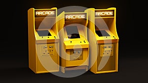 Three Yellow Arcade Machines