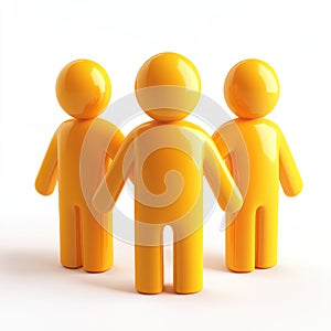 Teamwork Concept: Three 3D Yellow Figures Standing Together