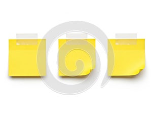 Three yellow post-it notes isolated on white background