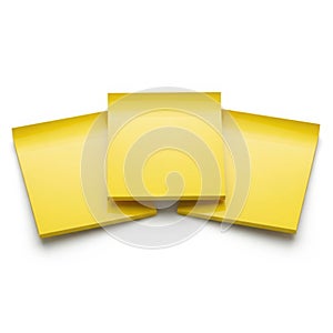 Three yellow post-it notes isolated on white background