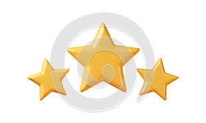 Three yellow stars glossy colors. Achievements for games. Customer rating feedback concept, satisfaction review service