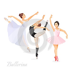 Three young ballet dancers standing in pose flat design photo