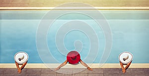 Three Young females in hats in the pool