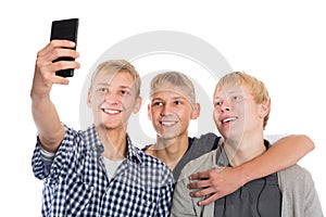 Three young guys taking self photo