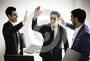 Three youngs business high-five join team,successful company