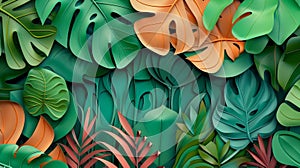 A threedimensional design with layers of out paper shapes resembling the layered layers of foliage in a rainforest photo