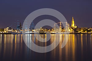 Threemasters in Antwerp by night