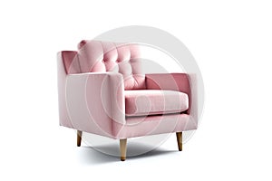 Threequarter View Blush Pink Mid Century Modern Armchair White. Generative AI photo