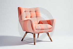 Threequarter View Coral Mid Century Modern Armchair On White Background. Generative AI photo