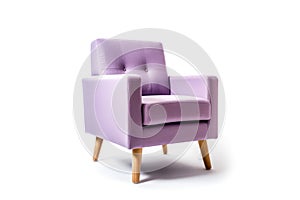 Threequarter View Lilac Mid Century Modern Armchair On White Background. Generative AI photo