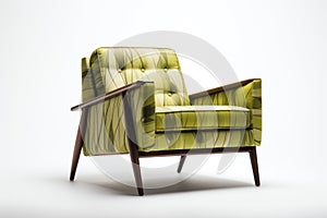 Threequarter View Olive Mid Century Modern Armchair On White Background