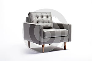 Threequarter View Slate Gray Mid Century Modern Armchair On White Background. Generative AI photo