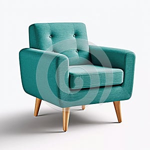 Threequarter View Teal Mid Century Modernmchair On White Background. Generative AI