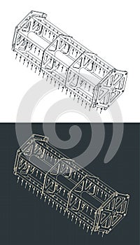 Thresher drum harvester isometric blueprints