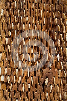 Threshing board of aged wood and stones texture