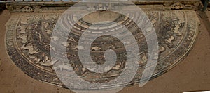 The threshold aka moonstone in the Polonnaruwa ruin, Sri Lanka