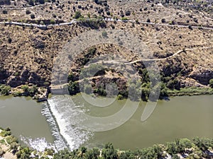 Thresholds on the Targus River, near the city of Toledo, Spain. Shooting from the drone.