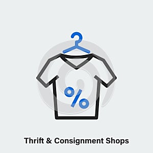 Thrift and consignment shop linear vector icon og light background. Isolated pictogram of t-shirt on hanger with percent