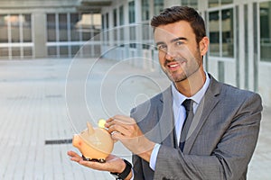 Thrifty man taking care of his future photo