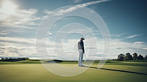 The Thrill of Lining Up a Putt with a Bright Sky Overlooking the Green Course Landscape