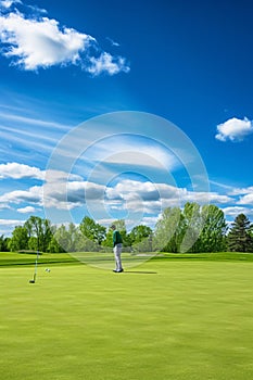 The Thrill of Lining Up a Putt with a Bright Sky Overlooking the Green Course Landscape